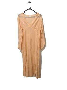 VTG Italian Cotton Nightgown Peach Embroidered Cottagecore Dress Romantic Resort